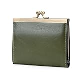 GOIACII Credit Card Holder Vintage Wallet for Women Genuine Leather Ladies Card Cases with Kiss Lock Small Green