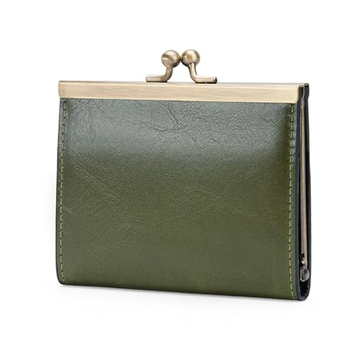 Image of GOIACII Credit Card Holder Vintage Wallet for Women Genuine Leather Ladies Card Cases with Kiss Lock Small Green