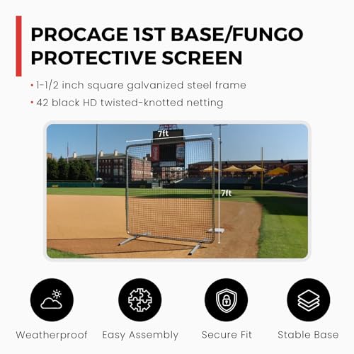 Trigon Sports Baseball & Softball Protective Screens, Baseball Practice Equipment, 1st Base/Fungo Protective Screen Softball, Baseball Protective Screen w/Net (7ftx7ft)
