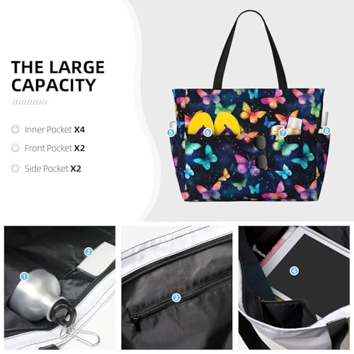 Flower Butterfly Large Capacity Travel Bag Lightweight Shopping Handbag Beach Tote Bags Casual Work Bag For Women3