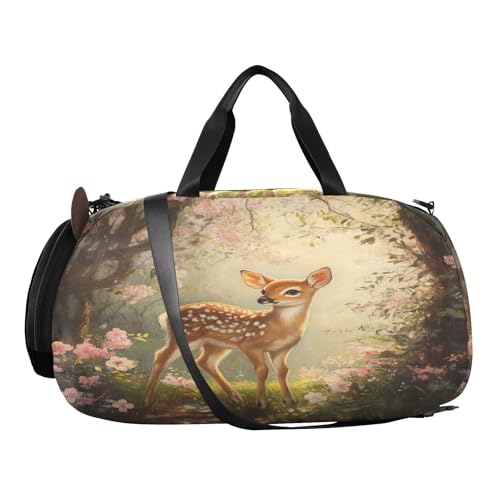 Flowers Beige Kids Travel Duffel Bag for Boys Girls Overnight Weekend Tote Bag with Shoes Compartment for Trip Beach Gym2