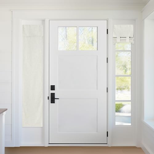 RYB HOME 100% Blackout Door Window Curtains for Sidelight, Natural Linen Blended Privacy French Door Blinds Thermal Insulated Room Darkening Window Shades, W12 x L69 inch, 1 Panel