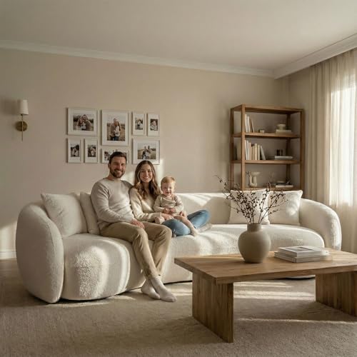 Alyncasa 102.36" Modern Curved Sofa,5-Seat Minimalist Boucle Couch with Solid