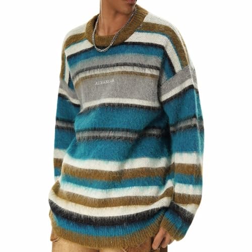 Mens Knitted Patchwork Casual Long Sleeve Loose Fit Lightweight Ribbed Pullover Sweater Chunky Color Block Sweaters4