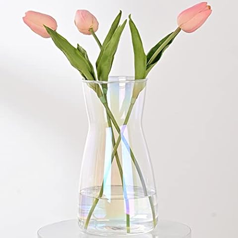 8 inch Iridescent Glass Flower Vases for Centerpiece Table Home Indoor Desk Decor,Ins Modern Boho Style Vase for Wedding Housewarming Gift Cover