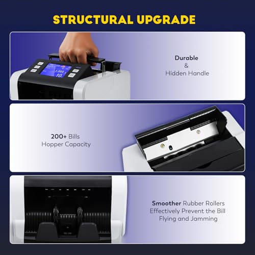CGOLDENWALL Mixed Denomination Money Counter Machine, Touchscreen Value Counter, 1500Bills/min Cash Counting, UV/MG/IR/DD Detection, Multi-Currency & Modes Bill Counter for Business - Thumbnail 6