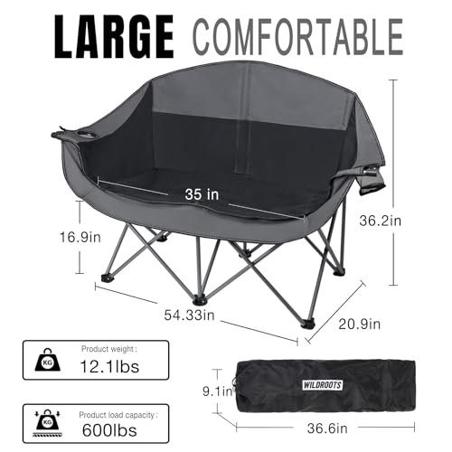 Heavy-Duty Double Camping Chair for 2 - 600LBS Loveseat with Dual Cup Holders - Image 2