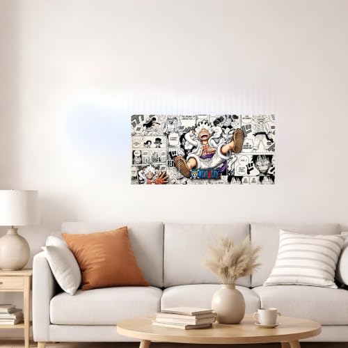 Image of Aniculture One Piece Luffy Gear 5 Split Poster Set of 3, A4 Size Each - Panoramic Anime Wall Art Collage - 300 GSM Ultra HD Print Quality - Self-Adhesive Sun God Nika & Joyboy Panels - 24x12 Inch Large Room Decor
