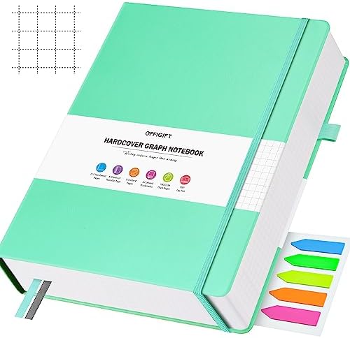 Graph Paper Notebook, 312 Numbered Pages Large A4 Hardcover Leather Journal, 100gsm No Bleed Grid Paper Notebook with Index Pages, Squared Grid Notebook for Graphing Notes Math, 8.5'' × 11'', Blue