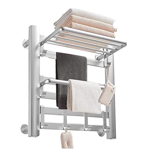 Rack for Bathroom Wall Mounted Plug in Space Aluminum Polished Towel Warmers Energy Saving Efficient 220V Black,10Bars (Black 4 Bars) (Silve, COAPAK, Silver, 6bars