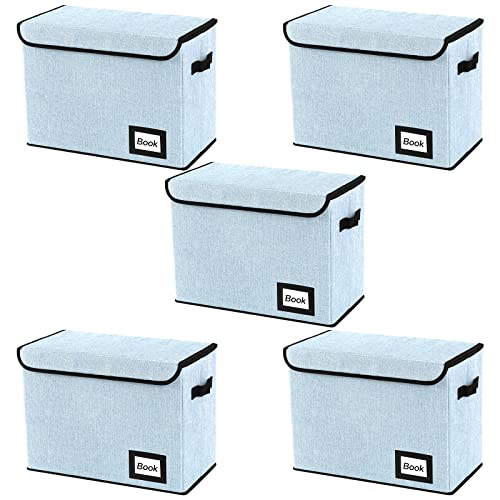 Image of 5 Pack Comic Book Storage Boxes, 15.8 inch X 7.8 inch X 11.8 inch, Collapsible Comic Short Box, Holds 160-180 Collection Comic Book Container Holder Shelf Protector Organizer Bin (Blue)