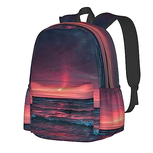 EVANEM Ocean Tide At Twilight bedruckter Rucksack ergonomischer Laptop-Rucksack Unisex Computertasche leichter lässiger Tagesrucksack Sport Laptop Rucksack, Schwarz , One size