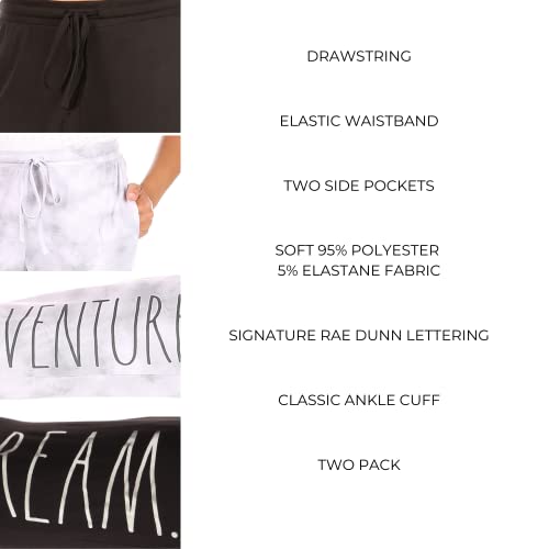 Rae Dunn Women's Sleepwear, Adventure & Dream 2-Pack Pajama Joggers For Women With Pockets, Pajama Pants For Women, Light Gray And Black, Large #TOP5