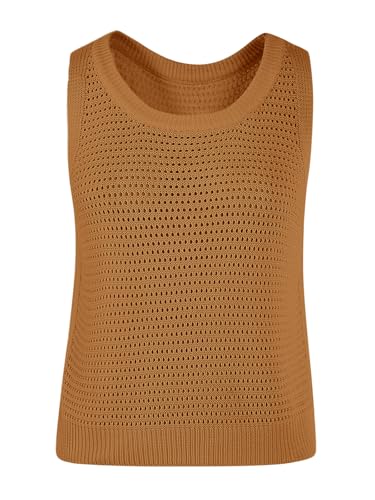 Image of FISACE Womens Crochet Tank Top Sleeveless Knit Summer Sweater | Round Neck, Hollow Out, Lightweight , Casual Crop,Cute Boho Vest