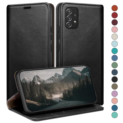 Coque Samsung A53 HUOUH en cuir noir avec blocage RFID