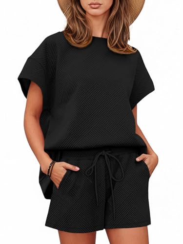 Tankaneo Womens Loungewear Set Short Sleeve Tops and Shorts 2 Piece Outfits Matching Lounge Pajama Set with Pockets