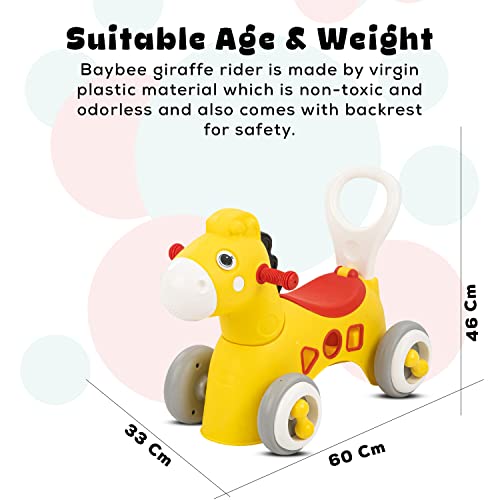 Image of Baybee Giraffe Horse Rider for Kids, Ride-On Kids Car with Shape Sorting Activity Kids Toys & Storage | Push Car Rider with Smooth Wheels Baby Car Suitable for 1-3 Years Boys Girls (Giraffe, Yellow)
