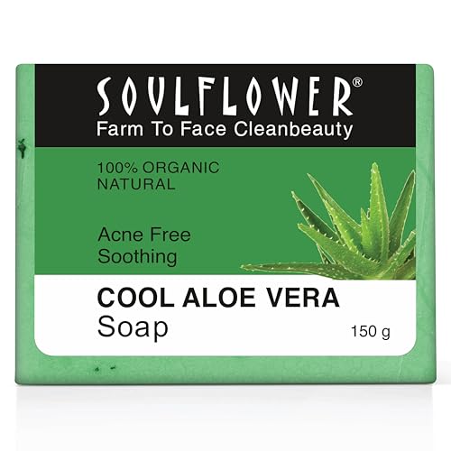 Image of Soulflower Aloe Vera Soap - Handmade, 100% Pure, Natural & Cold processed Grade 1 BIS Standard Premium & Luxurious Soap with Essential Oils, Exotic Herbs & Aroma, 150g