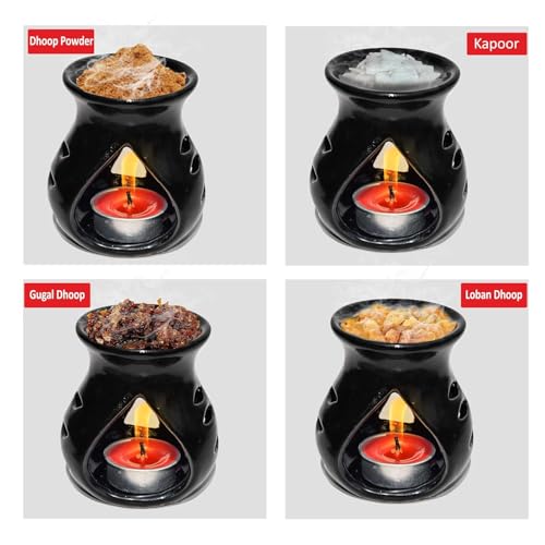 Image of Pure Source India Ceramic Aroma Oil Diffuser Gift Set with 10ML Relaxing Oil & Tealight Candles | 97 Burner for Home Fragrance & Relaxation | Ideal for Gifting & Home Decor (Black)