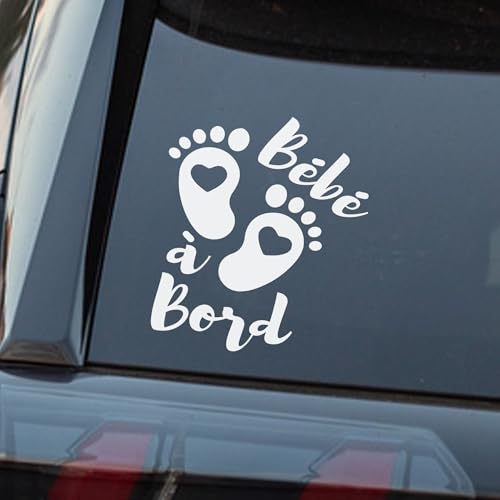 Autocollants Bébé à Bord Voiture, Bébé à Bord 16 x 13 cm, Stickers Résistants aux UV et Waterproof, Accessoire Sécurité Voiture