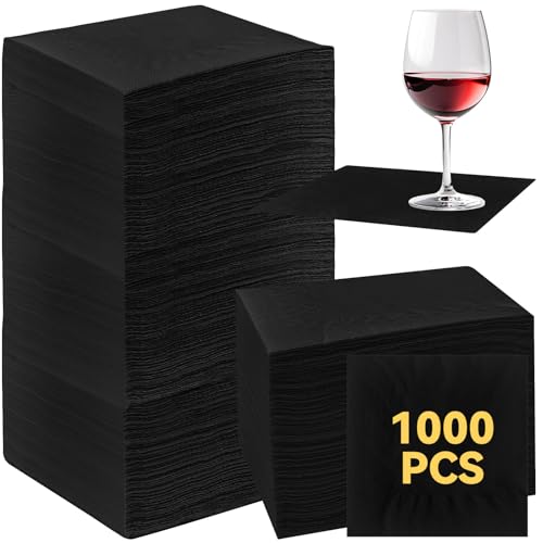 Image of Henoyso 1000 Pack 2 Ply 9.8 x 9.8 Inch Black Cocktail Napkins Bulk