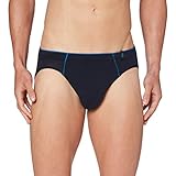 dunkelblauer Supermini Slip für Herren mit Paspeln und Bund in Hellblau aus der beliebten SCHIESSER-Serie 