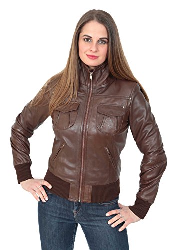 Veste Bomber en Cuir Véritable pour Femme Trendy Ajusté Blouson Manteau dans Gamme De Couleurs - Tessa (Marron, XXL- EU 44) Cover