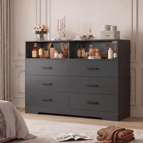 Garvee 6 Drawer Wood Dresser for Bedroom with Charging Station & Open Shelf by Garvee - Used condition - US$218.98