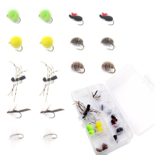 Fly Fishing Flies Dry Flies Assortment Handmade Fly Fishing Lures Nymph Head Bead Flies For Trout Bass With Package Box(16Pc 8 Patterns Carp Flies Collection) #TOP7