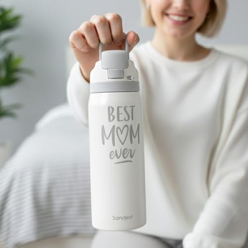 Image of Mom Insulated Stainless Steel Water Bottle with Straw for Sports and Travel, Best Mom Ever, 32oz, Gifts for Women Mother's Day Birthday Christmas
