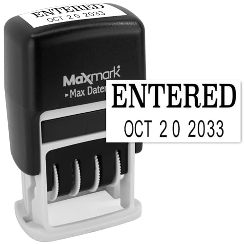 MaxMark Self-Inking Rubber Date Office Stamp with Entered Phrase & Date - Black Ink (Max Dater II), 12-Year Band