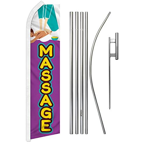 Massage Swooper Advertising Flag & Pole Kit - Perfect for Massage Therapists, Salons, Barber Shops, Nail Salons