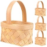 Holibanna 4 Stück Handgeflochtene Holzspänekörbe mit Griff Holzkorb 9x6,5x5cm Geflochtener Aufbewahrungskorb für Blumenarrangements und Dekoration für Landhausstil Moderne Einrichtung
