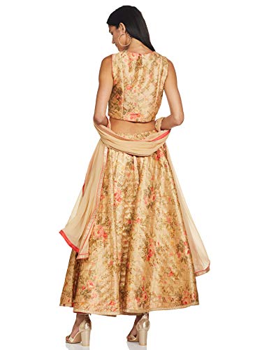 Image of BIBA Poly Cotton Printed Straight Semi-Formal Top With Skirt And Dupatta
