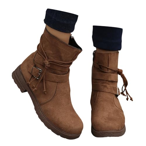 Generisch Bottines pour Femme, Bottines d'Hiver en Cuir pour Femme, Bottines Unies avec Fermeture Éclair Latérale, Bottines Chaudes et Décontractées avec...