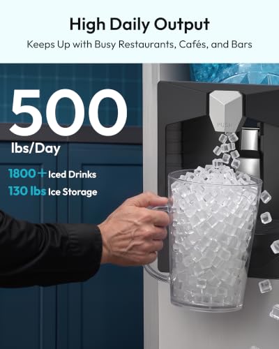 Image of EUHOMY Commercial Ice Maker Machine 500Lb /24H, Ice Ready in 10-15 min,SECOP Compressor, Industrial Ice Machine with 130Lbs Automatic Ice Bin Dispenser, Ice Maker Machine for Hotel /Restaurant /Business