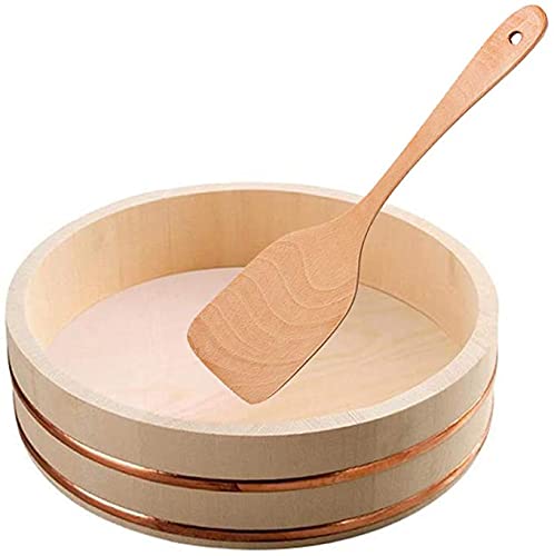Kit para hacer sushi - Cuenco de madera con paleta para condimentar y enfriar el arroz uniformemente, 52 x 14 cm