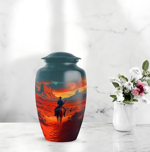 Image of Cowboy Urn - Large & Small Urns for Human Ashes Adult Male - Funeral Urns for Adult Ashes Women - Burial Urns for Human Ashes (Combo - 10 inch & 3 inch, 5 Pcs)
