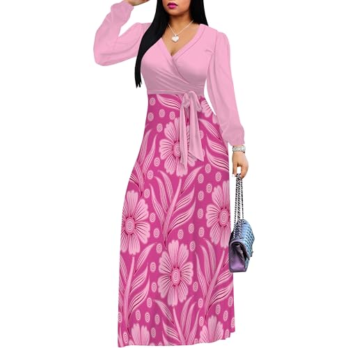 Image of PinkPatty Women's Long Sleeve Maxi Dress Plus Size Trendy Wedding Guest Wrap Dress with Pockets&Belt