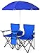 COSTWAY Sillas de Camping con Sombrilla Silla Plegable Taburete de Pesca Doble con Portavasos para Exterior Picnic Senderismo Barbacoa