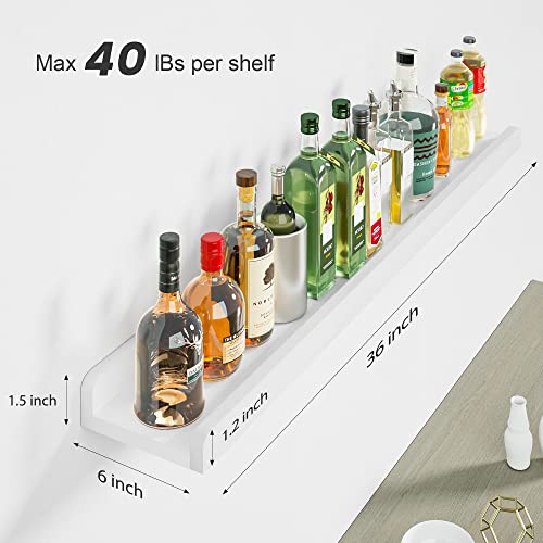 Love-KANKEI 36 Inch Long Floating Shelves Wall Mounted Set of 2, Large Wood Wall Shelves for Storage, Rustic Hanging Shelves for Display,Bedroom Living Room Bathroom Kitchen Office White - Thumbnail 3