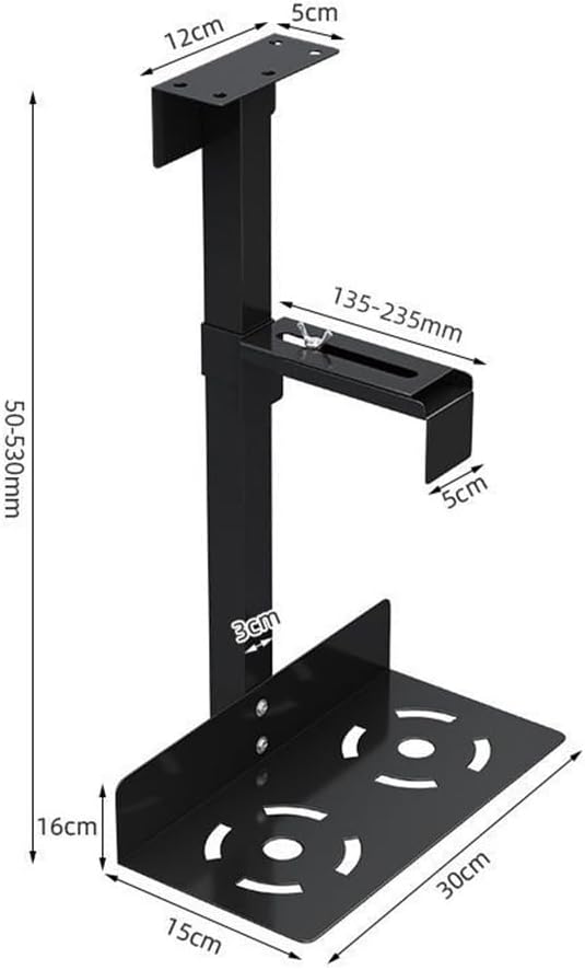Soporte para CPU, carrito móvil bajo escritorio, ajustable en altura y ancho, para torre de PC, montaje en pared (Negro) miniatura 3