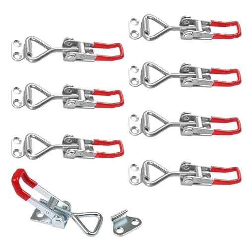 8 Pezzi Chiusura a Leva Regolabile in Metallo, Blocco Leva Fibbia a Stecca 100kg Forza di Serraggio Morsetti a Ginocchiera Chiavistello con 32 Viti per Cassa per Scatole di Armadi, Porte e Finestre