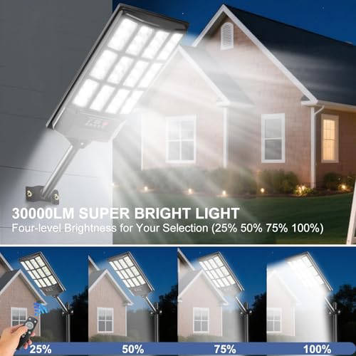 SZPIOSTAR 4 Pack Solar Street Lights, Outdoor Flood Light with 2 Motion Sensors, Dusk to Dawn, IP66 Waterproof Solar Powered Parking Lot Light with Remote Control, 6500k Dimmable Security Lamp — view 3