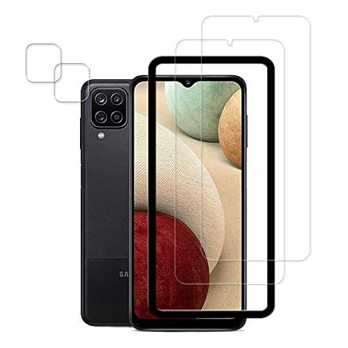 HKKAIS Easy Alignment Frame Designed For Samsung Galaxy A12 Tempered Glass Screen Protector 2-Pack Camera Lens Protector Film 2-Pack