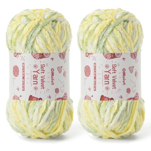 Image of 2x100g Fluffy Velvet Chenille Yarn for Crocheting and Knitting, 80m (87.5yd) Baby Yarn for Crocheting Soft, Crochet Chunky Yarns Amigurumi Yarns (2 Greenish Yellow)