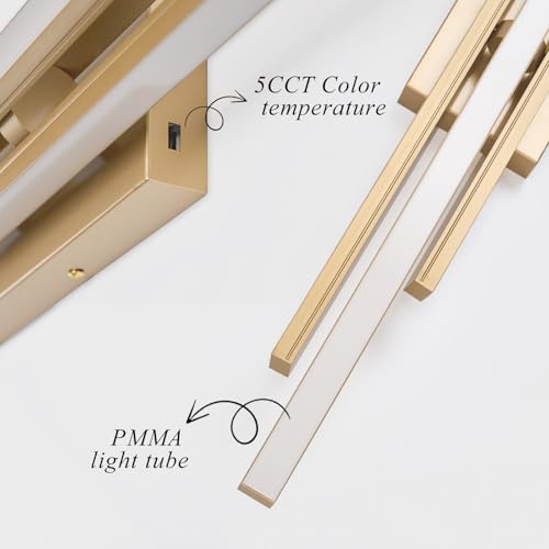 Image of VitaLink Modern Gold Vanity Light Bathroom Wall Light Fixtures Over Mirror 35 Inch Long Dimmable 3-Light LED Bathroom Wall Lighting 5CCT(3000K /3800K /4500K /5200K /6000K)