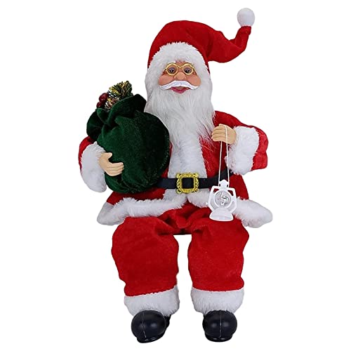 JunZheHub Muñeco de Santa Figura Navideña Adorno Decoración en Material Plástico Resistente con Diseño Sentado Y Bolsa de Regalos Adecuado para Niños, Rojo, Individual