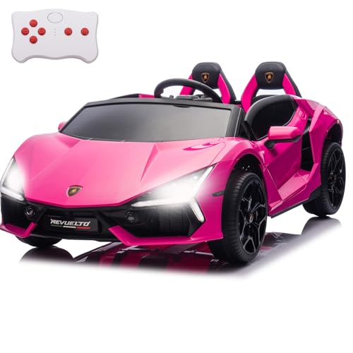 AOKOY XXL 24V 8Ah 2 Seater Ride On Car for Kids, 4WD Licensed Lamborghini Electric Vehicle for Outdoor and Indoor for Big Kids Girls with Remote Control, Pink