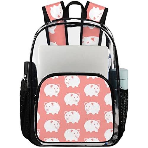 Sac à dos transparent en PVC résistant avec motif cochon et sangle rose